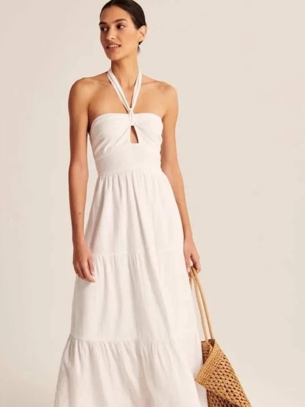 Abercrombie & Fitch Women's White Halter Maxi Dress Lined Medium Petite